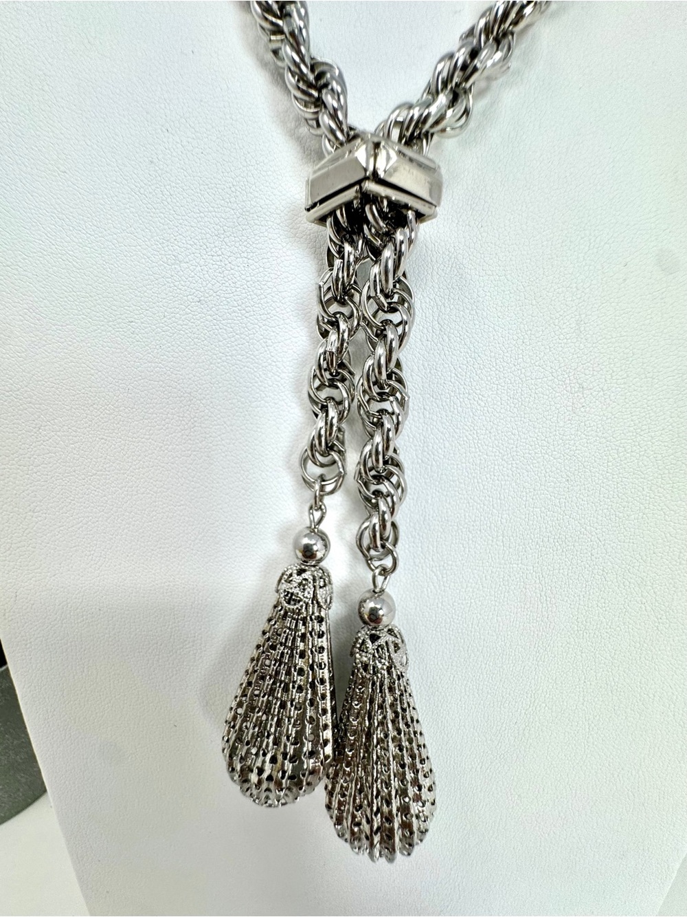 Silver Tassel Rope Chain Lariat Necklace